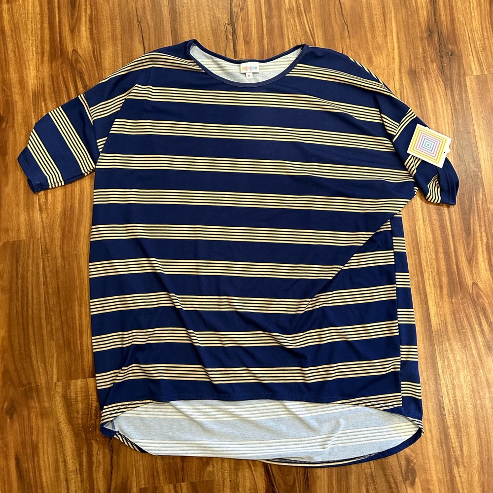 New LuLaRoe Irma in blue and yellow stripes size XL